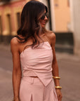 Ensemble Pia rose poudré, bustier et pantalon large (vue 4)