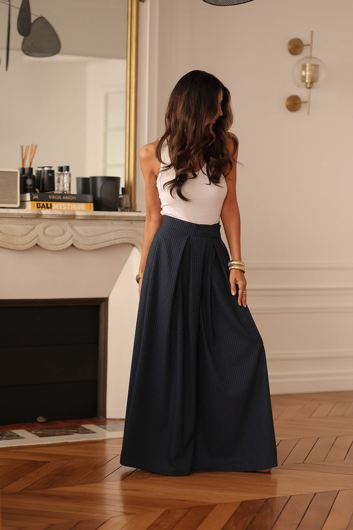 Pantalon Iris bleu marine à carreaux