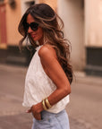 Top femme blanc tissu brodé dos nu à nouer Willa (vue 5)