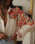Chemise femme écrue imprimée coupe fluide loose Poppy (vue 6)