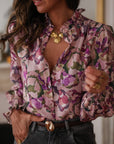 Blouse femme à fleurs manches longues avec volant (vue 4)