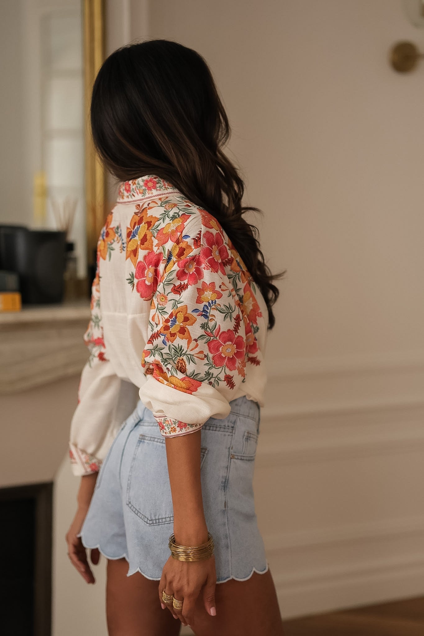 Chemise femme écrue imprimée coupe fluide loose Poppy (vue 9)