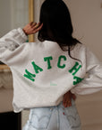 Sweat femme gris inscription "Matcha latte" col rond (vue 5)