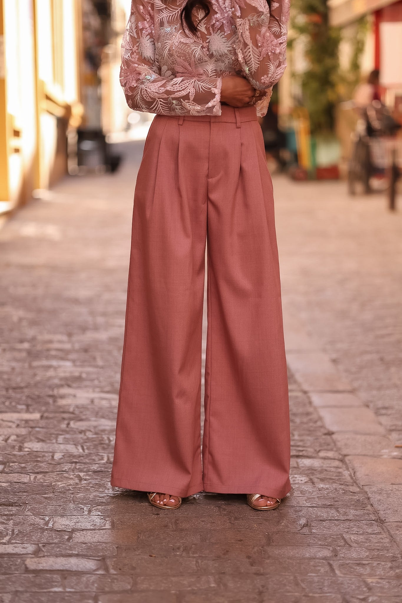 Pantalon Rafael rose terracotta, coupe large à pinces (vue 8)