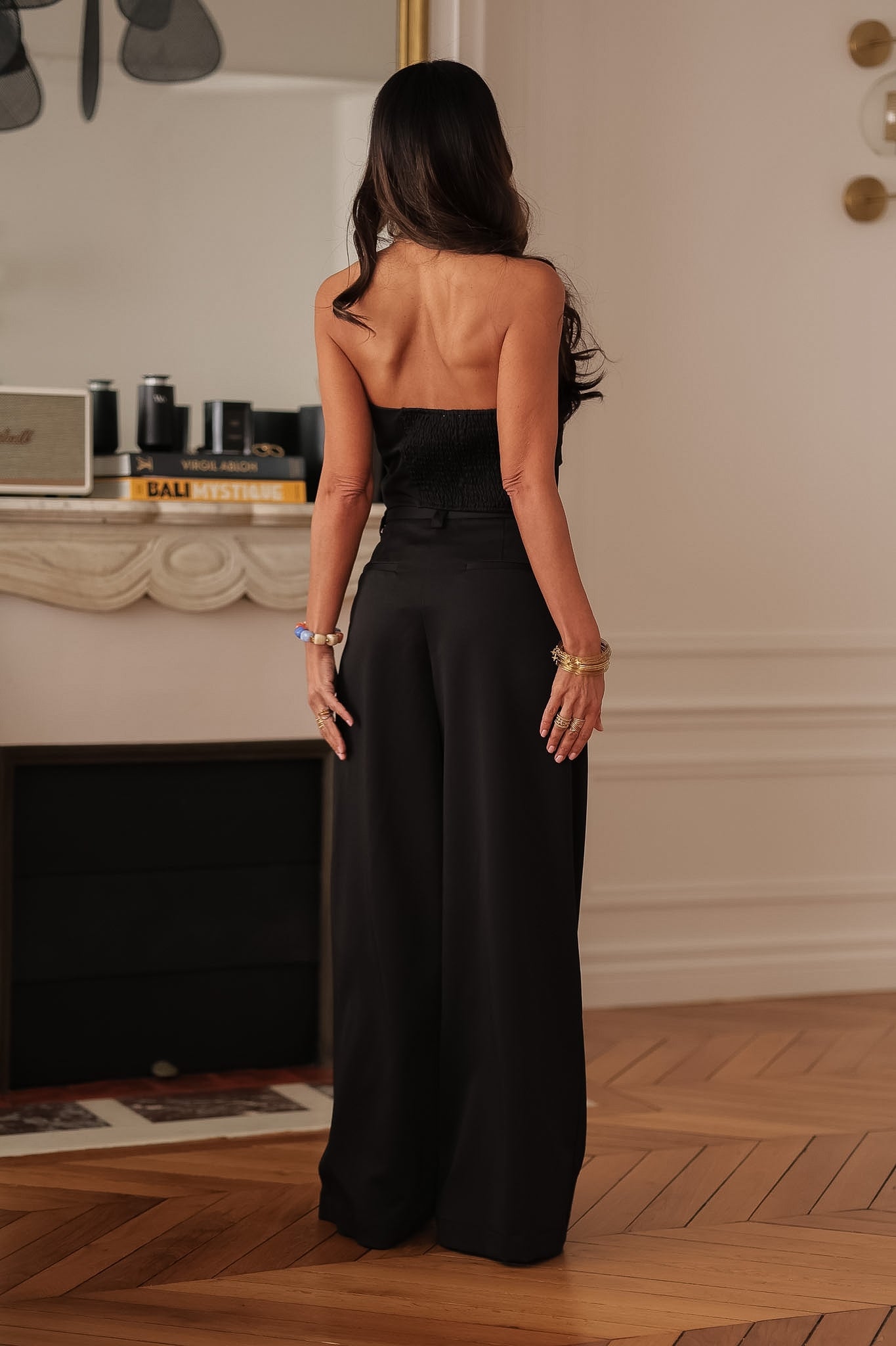 Ensemble femme noir pantalon fluide et bustier chic élégant (vue 10)