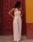 Ensemble femme écru pantalon fluide bustier noué coton (vue 4)