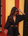 Ensemble Belize noir, top noué, short et bandeau coton (vue 2)