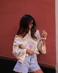 Blouse Hope blouse femme crochet ecru manches longues motifs boheme