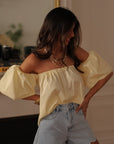 Top femme jaune en coton à épaules dénudées avec manches courtes Paz (vue 4)