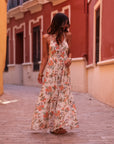 Robe femme longue imprimée fleurie col V dos tressé viscose (vue 3)