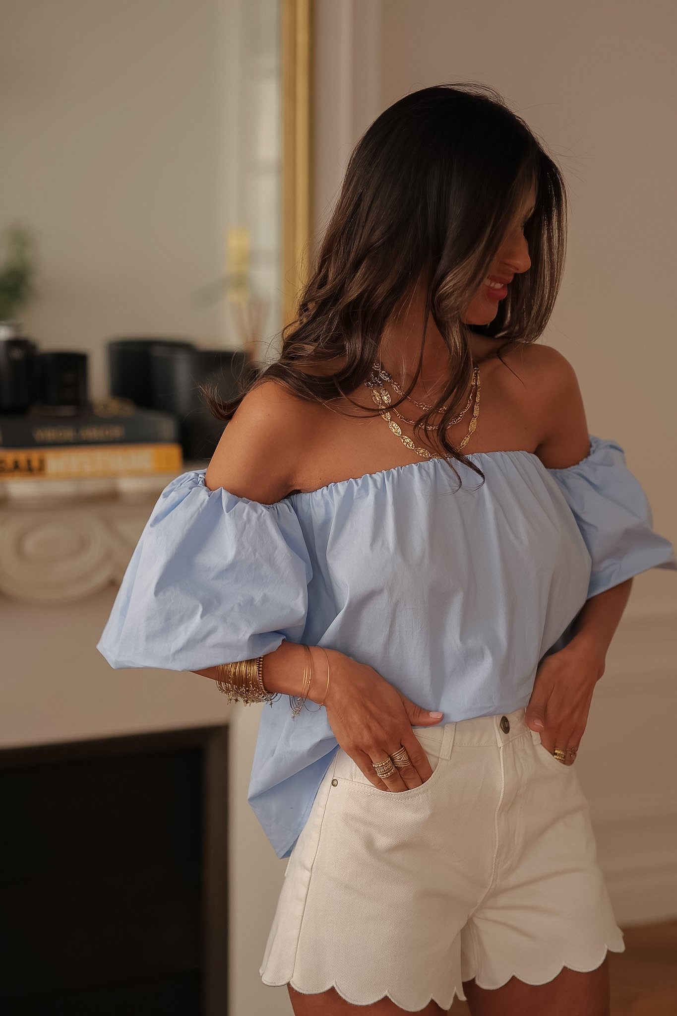 Top femme bleu ciel en coton à épaules dénudées Paz (vue 7)