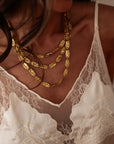Collier femme doré multi rangs acier inoxydable style bohème (vue 4)
