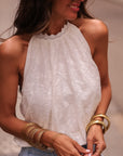 Top femme blanc tissu brodé dos nu à nouer Willa (vue 2)