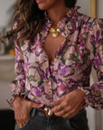 Blouse femme à fleurs manches longues avec volant (vue 6)