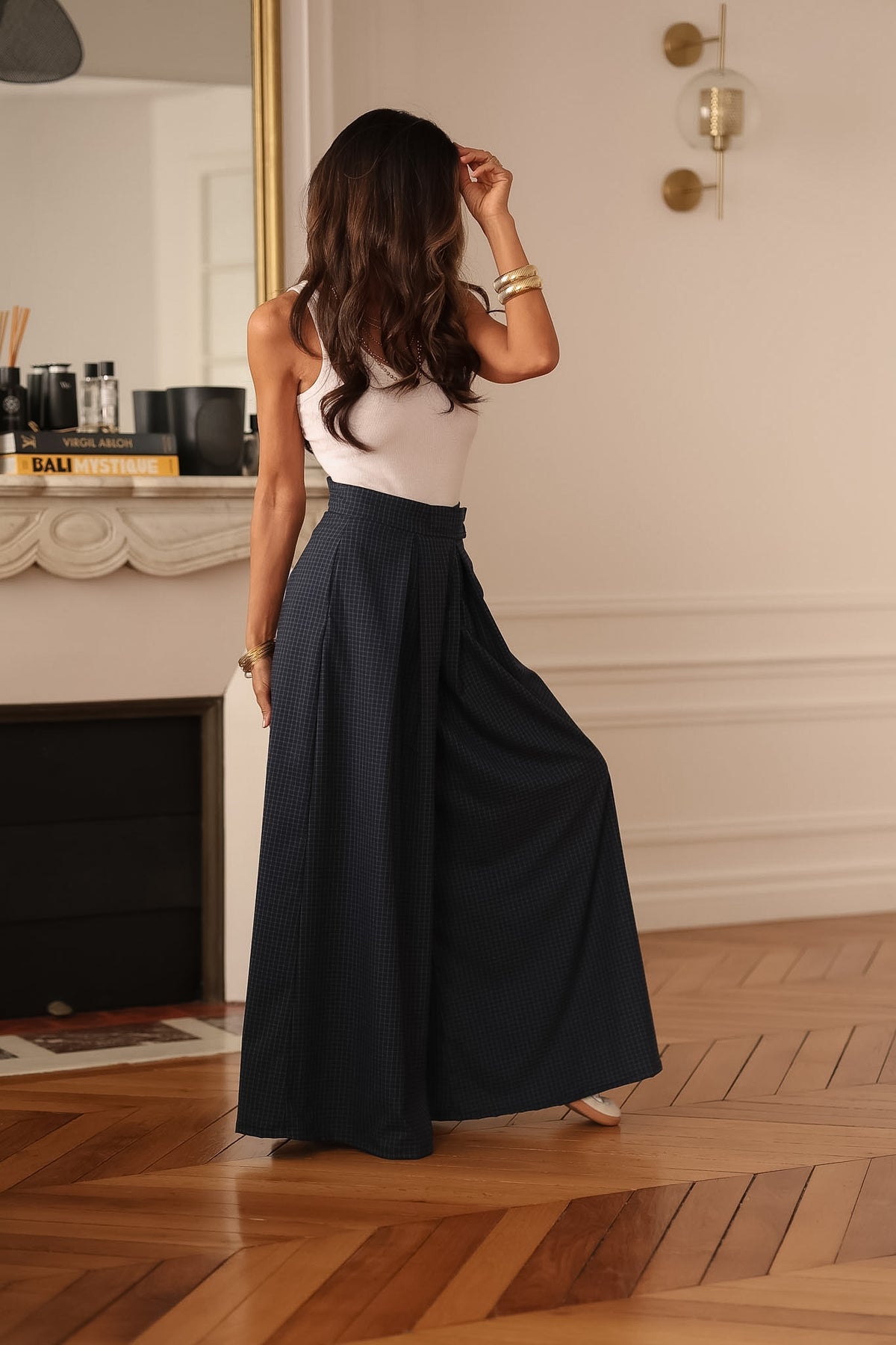 Pantalon Iris bleu marine à carreaux