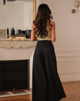 Pantalon femme noir coupe large taille ajustée avec poches (vue 6)
