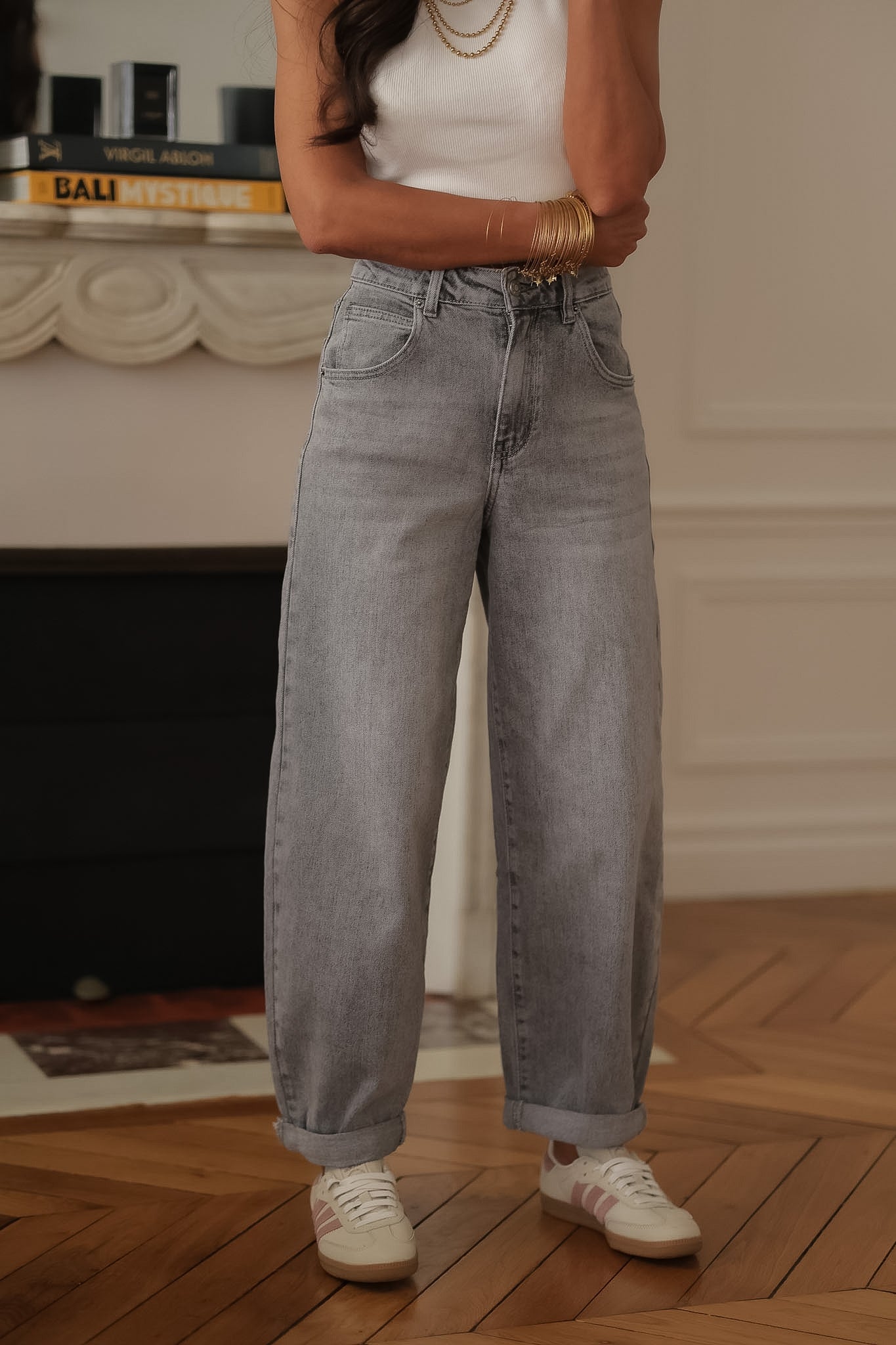 Jean balloon Riven gris clair