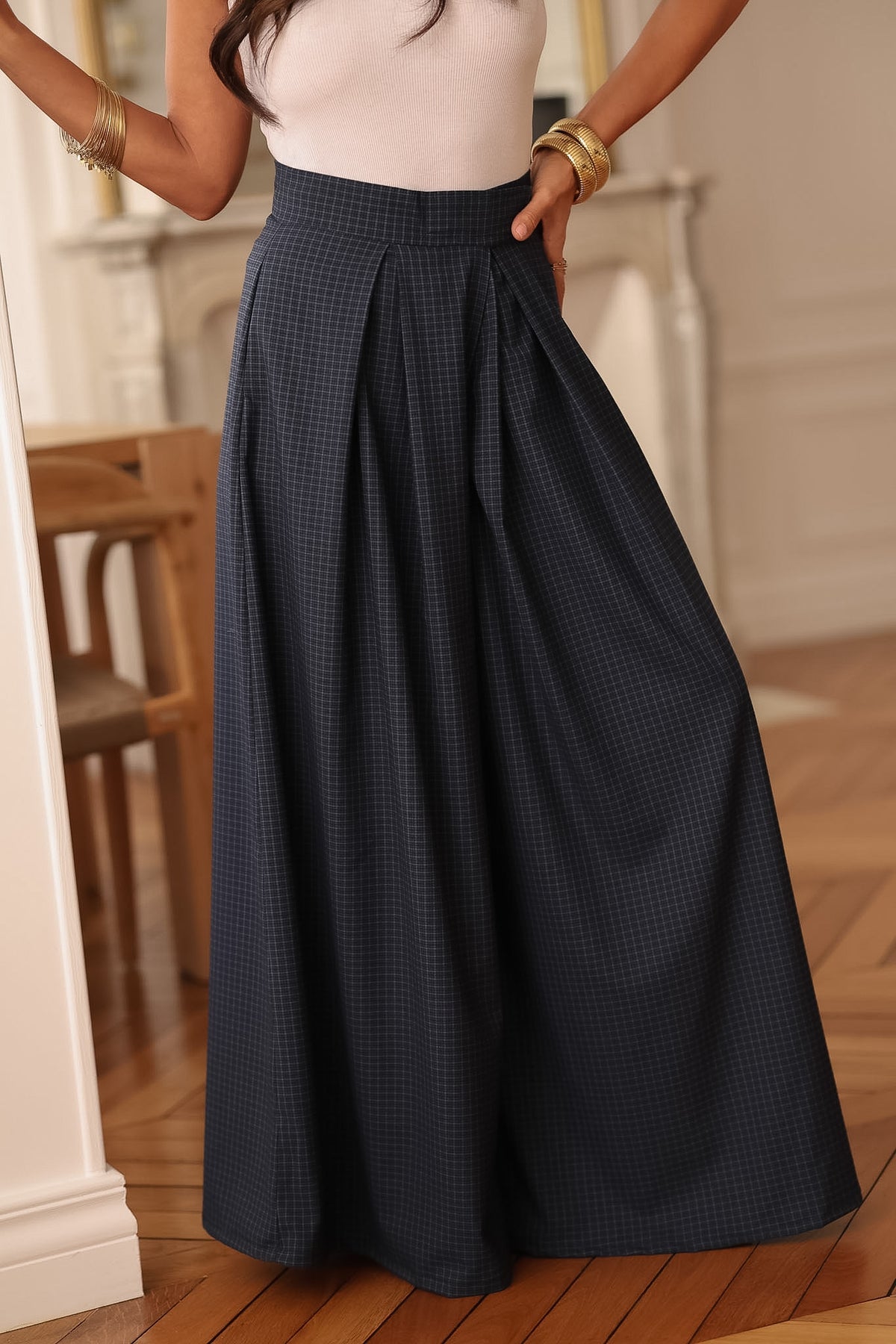 Pantalon Iris bleu marine à carreaux