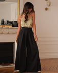 Pantalon femme noir coupe large taille ajustée avec poches (vue 2)