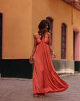 Robe longue Zélia terracotta satinée, dos nu à nouer (vue 2)