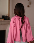 Blouse femme rose dos nu manches 3/4 (vue 5)