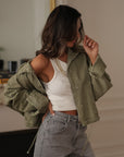 Veste Melly kaki en jean coton zip casual coupe courte
