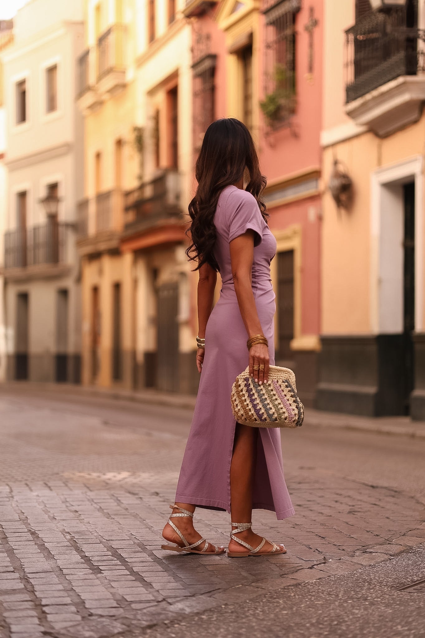 Robe longue Cléo parme à nouer à la taille (vue 6)
