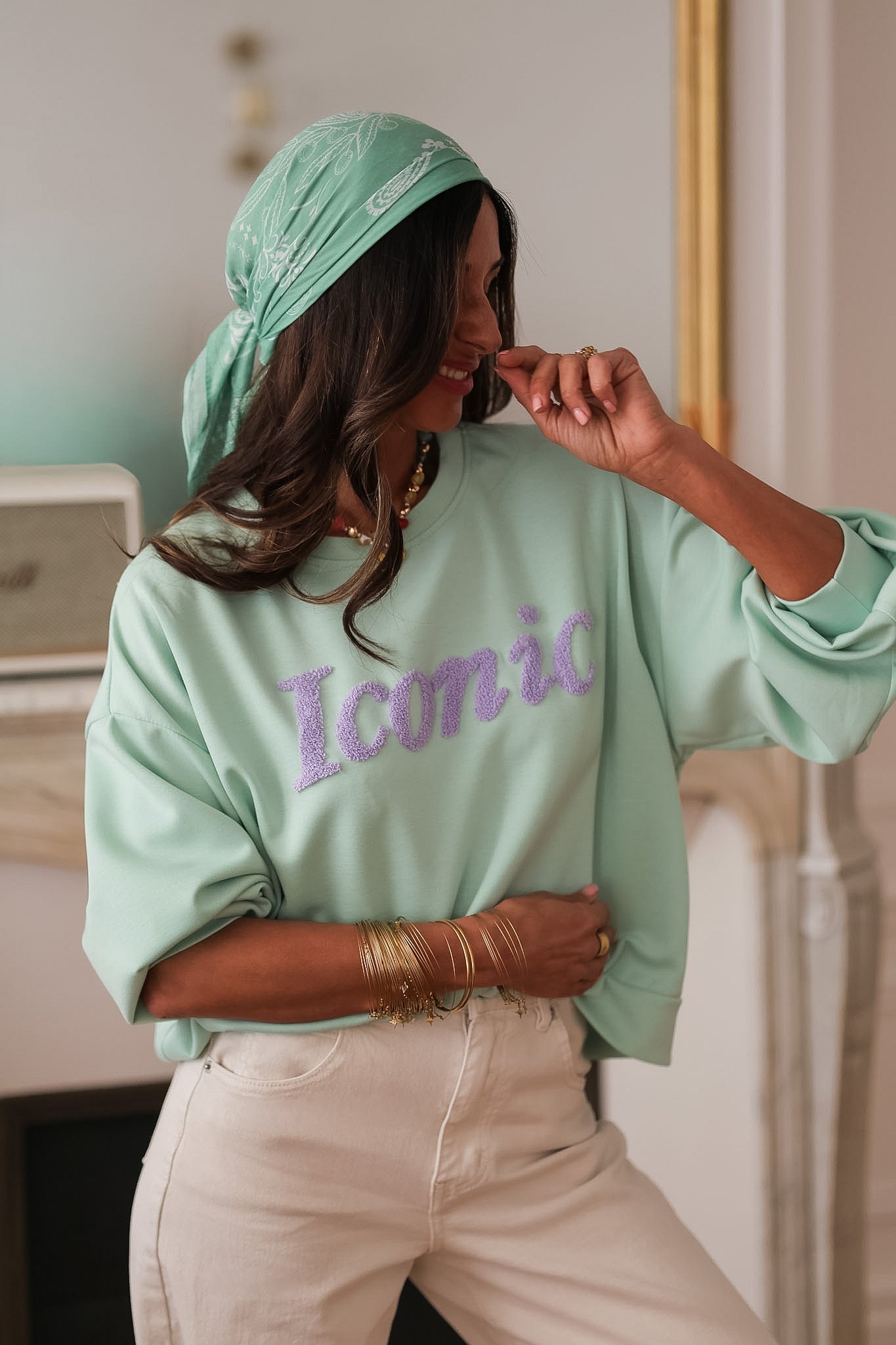 Sweat femme vert d’eau Iconic col rond style moderne (vue 7)