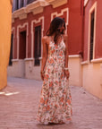 Robe femme longue imprimée fleurie col V dos tressé viscose (vue 6)