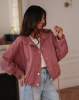 Veste femme en jean rose foncé zippée avec poches (vue 5)