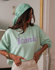 Sweat femme vert d’eau Iconic col rond style moderne (vue 4)