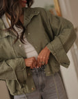 Veste femme kaki en jean coton zip casual – coupe courte (vue 7)