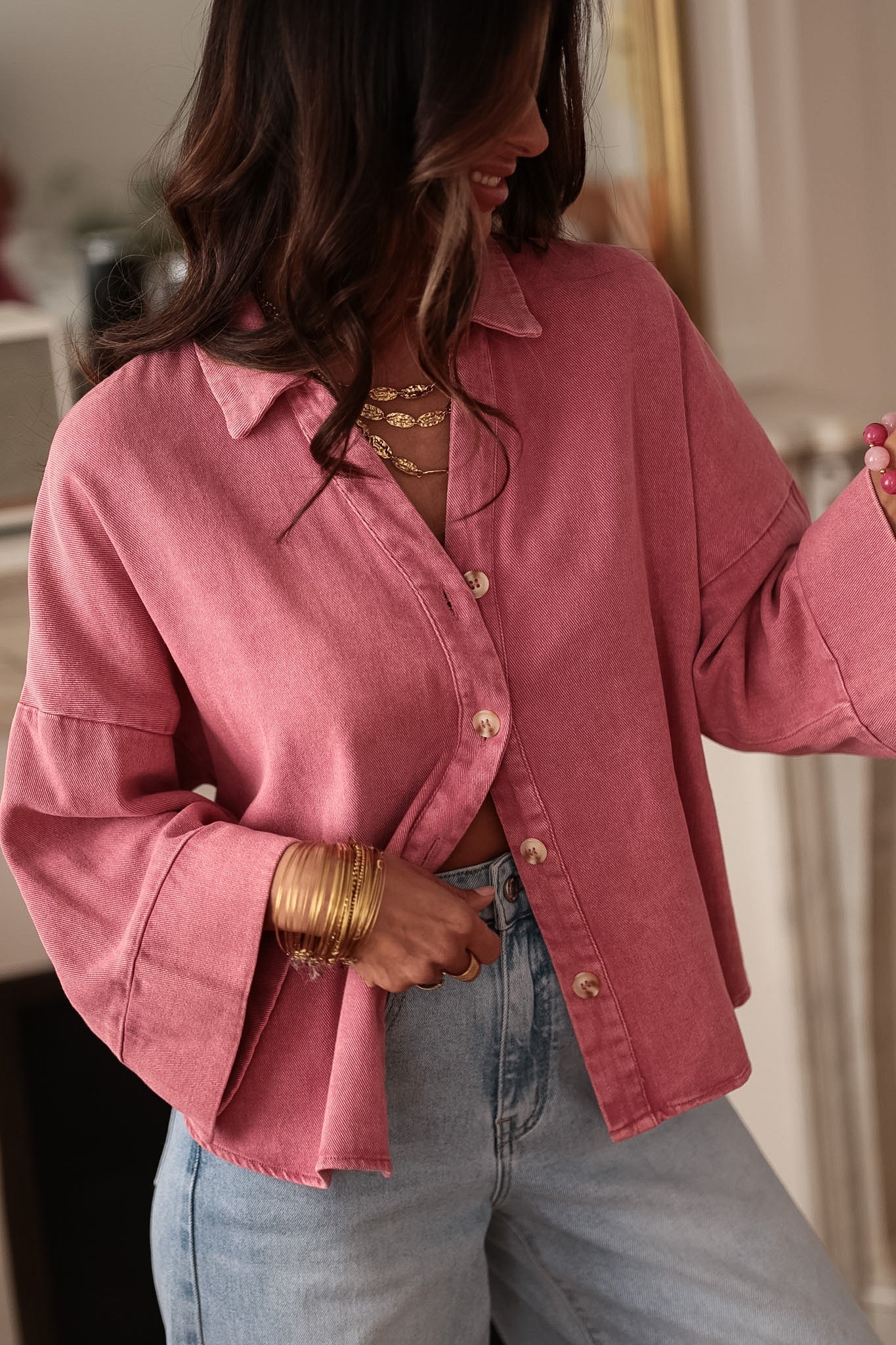 Chemise Callas rose en jean