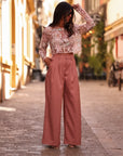Pantalon Rafael rose terracotta, coupe large à pinces (vue 4)