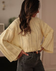 Pull femme jaune col montant torsadé taille unique (vue 3)
