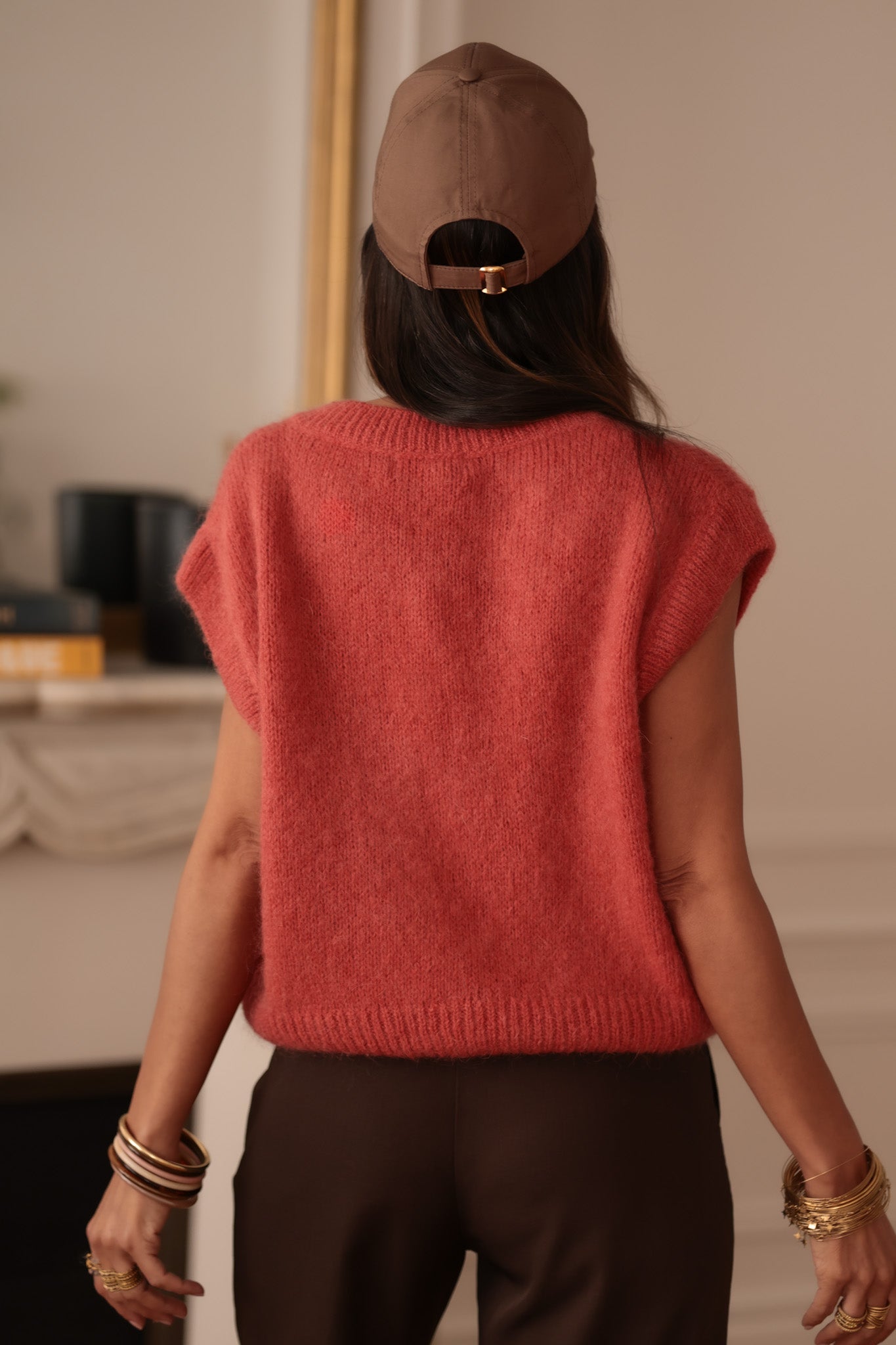 Gilet terracotta sans manches en mohair Noa (vue 8)