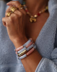 Bracelet femme bleu et rose élastique (vue 2)