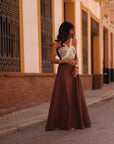 Robe femme chocolat longue avec bustier cordes écrues tressées Calypso