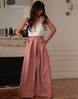 Pantalon femme rose terracotta coupe large taille ajustée (vue 2)