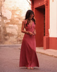 Robe femme longue rose terracotta col V Meryl (vue 2)