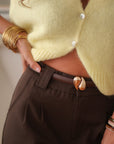 Ceinture femme marron en cuir fine à fermoir doré (vue 2)