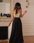 Pantalon femme noir coupe large taille ajustée avec poches (vue 7)
