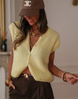 Gilet femme sans manches jaune en mohair (vue 5)