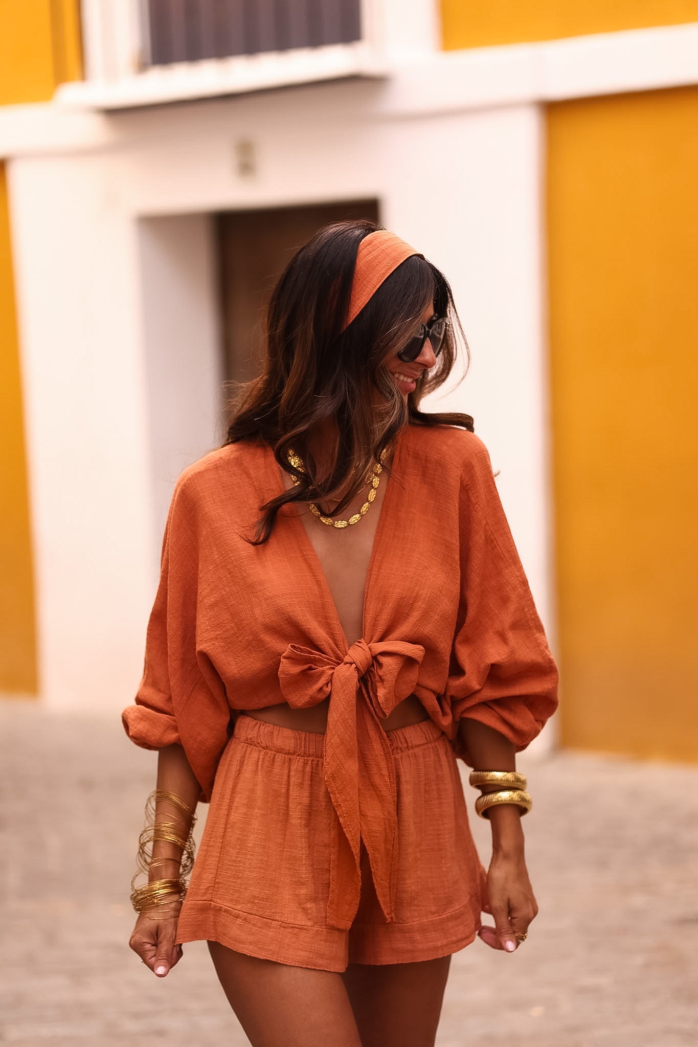 Ensemble Belize terracotta, top noué, short et bandeau (vue 2)