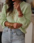 Pull vert femme col rond doux taille unique (vue 5)