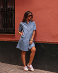 Robe femme en jean bleu clair manches courtes Sidonie (vue 5)