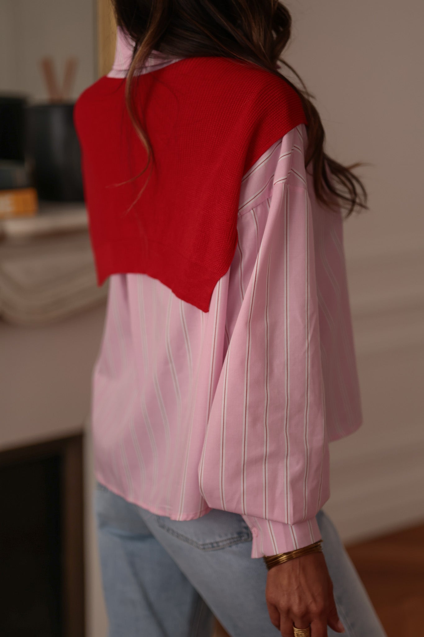 Chemise femme Sully en coton à rayures avec faux pull amovible (vue 8)