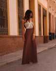 Robe longue Calypso chocolat, bustier en cordes tressées (vue 6)