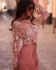 Top Numa rose à sequins et broderies