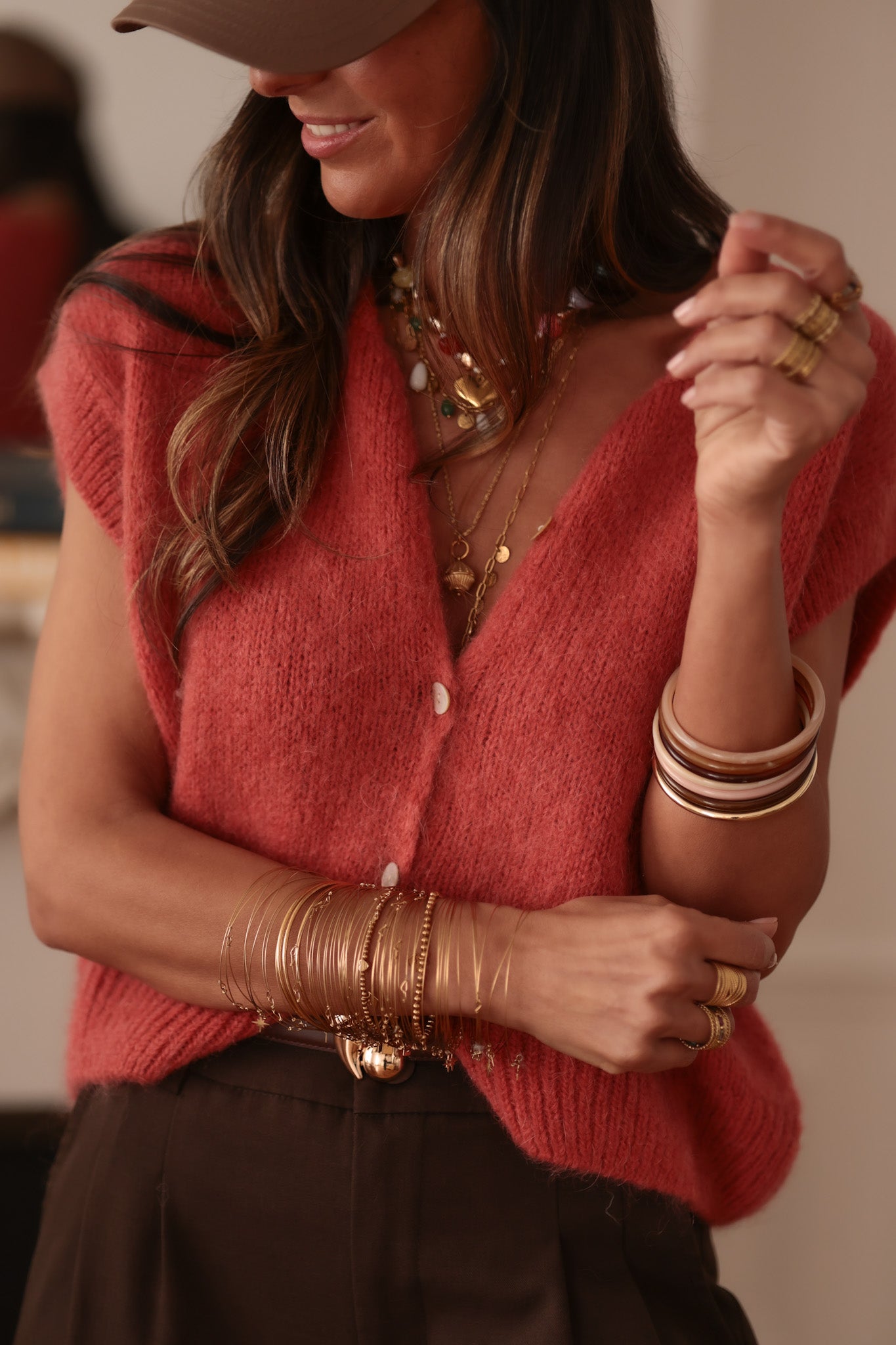 Gilet terracotta sans manches en mohair Noa (vue 7)